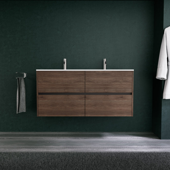 Inda - Mobile bagno L.120 con doppio lavabo opaco / Rovere castano 4 cassetti - Diamante