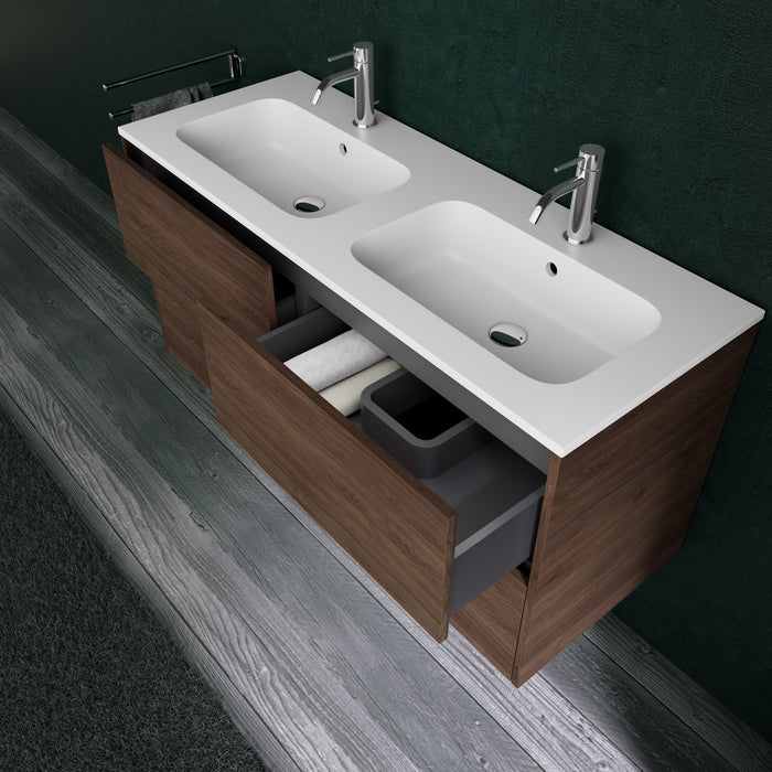 Inda - Mobile bagno L.120 con doppio lavabo opaco / Rovere castano 4 cassetti - Diamante
