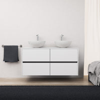 Inda - Mobile bagno L.120 con doppio lavabo in appoggio / Bianco opaco 4 cassetti - Diamante
