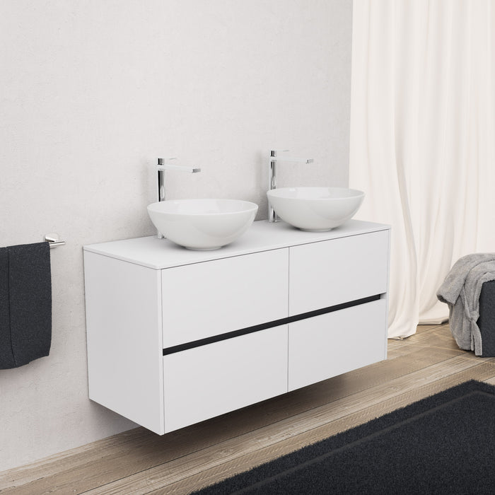 Inda - Mobile bagno L.120 con doppio lavabo in appoggio / Bianco opaco 4 cassetti - Diamante