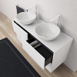 Inda - Mobile bagno L.120 con doppio lavabo in appoggio / Bianco opaco 4 cassetti - Diamante