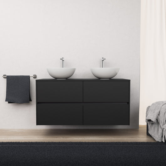 Inda - Mobile bagno L.120 con doppio lavabo in appoggio / Nero opaco 4 cassetti - Diamante