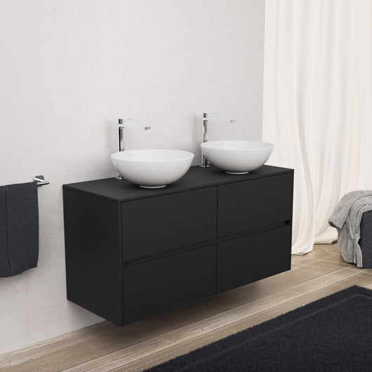 Inda - Mobile bagno L.120 con doppio lavabo in appoggio / Nero opaco 4 cassetti - Diamante