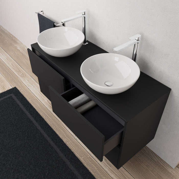 Inda - Mobile bagno L.120 con doppio lavabo in appoggio / Nero opaco 4 cassetti - Diamante