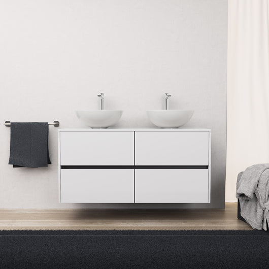 Inda - Mobile bagno L.120 con doppio lavabo in appoggio / Bianco lucido 4 cassetti - Diamante