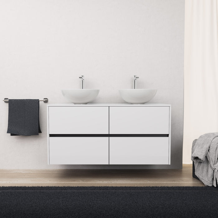 Inda - Mobile bagno L.120 con doppio lavabo in appoggio / Bianco lucido 4 cassetti - Diamante