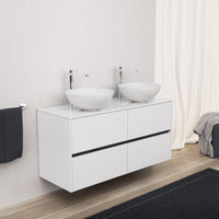 Inda - Mobile bagno L.120 con doppio lavabo in appoggio / Bianco lucido 4 cassetti - Diamante