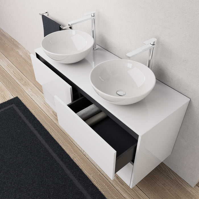 Inda - Mobile bagno L.120 con doppio lavabo in appoggio / Bianco lucido 4 cassetti - Diamante