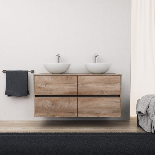 Inda - Mobile bagno L.120 con doppio lavabo in appoggio / Rovere naturale 4 cassetti - Diamante