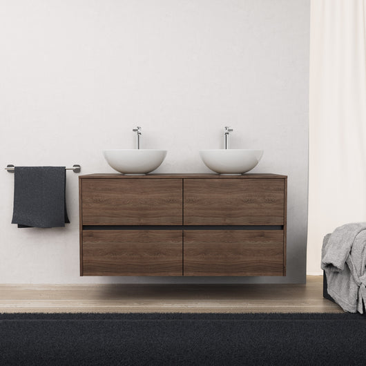 Inda - Mobile bagno L.120 con doppio lavabo in appoggio / Rovere castano 4 cassetti - Diamante