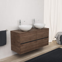 Inda - Mobile bagno L.120 con doppio lavabo in appoggio / Rovere castano 4 cassetti - Diamante