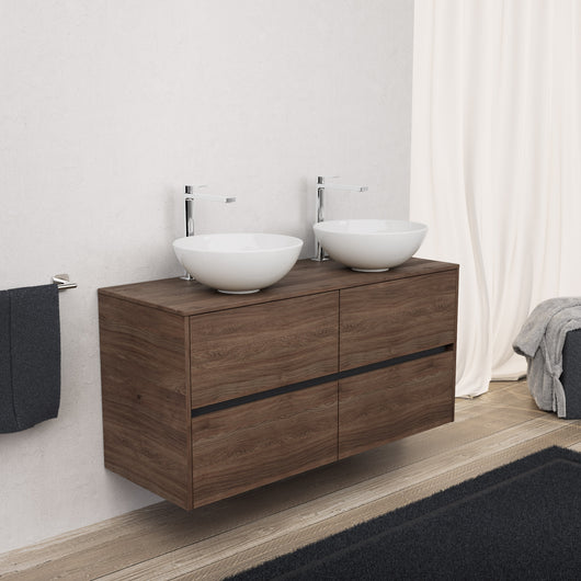 Inda - Mobile bagno L.120 con doppio lavabo in appoggio / Rovere castano 4 cassetti - Diamante