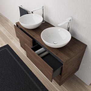 Inda - Mobile bagno L.120 con doppio lavabo in appoggio / Rovere castano 4 cassetti - Diamante