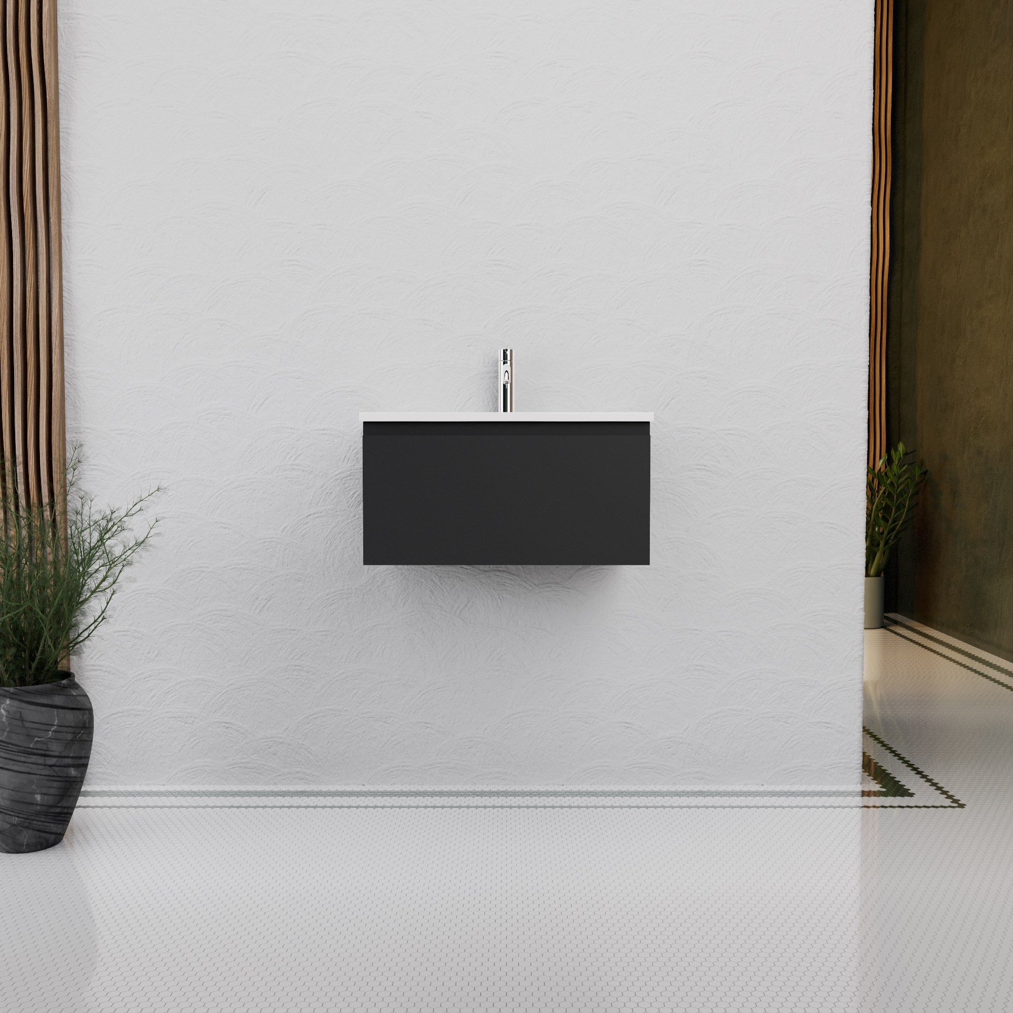 Inda - Mobile bagno L.60 con lavabo lucido / Nero opaco 1 cassetto - Rubino