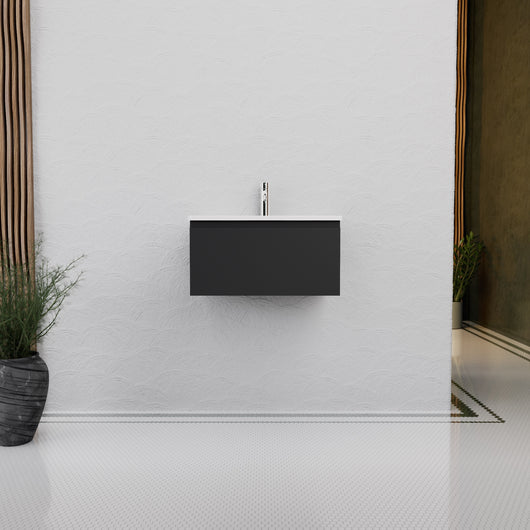 Inda - Mobile bagno L.60 con lavabo lucido / Nero opaco 1 cassetto - Rubino