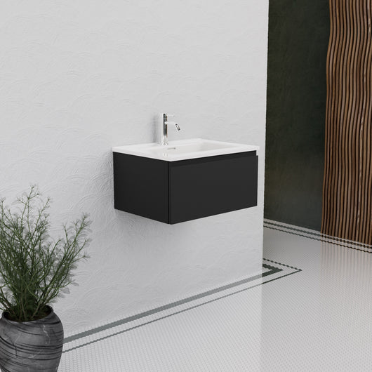 Inda - Mobile bagno L.60 con lavabo lucido / Nero opaco 1 cassetto - Rubino