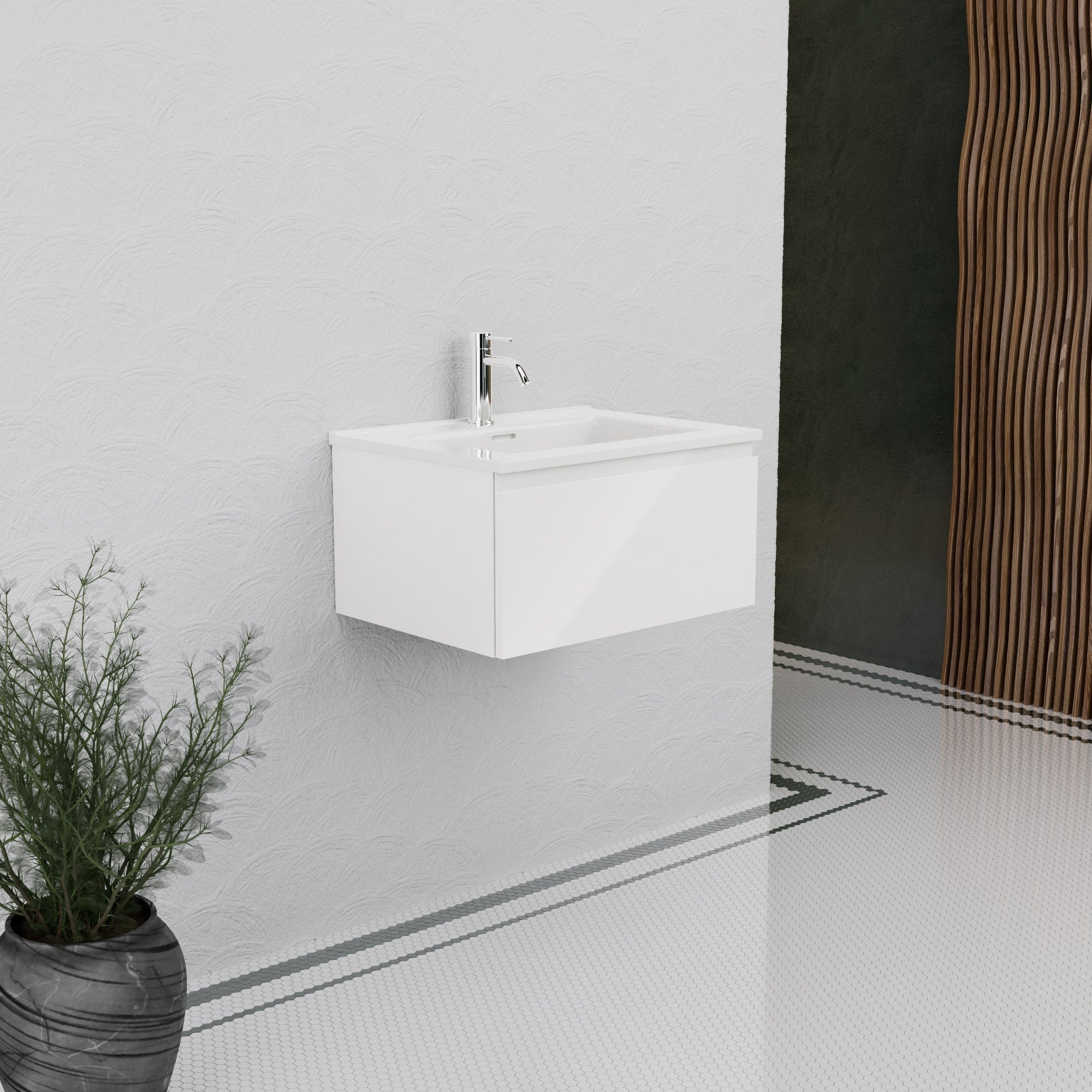 Inda - Mobile bagno L.60 con lavabo lucido / Bianco lucido 1 cassetto - Rubino