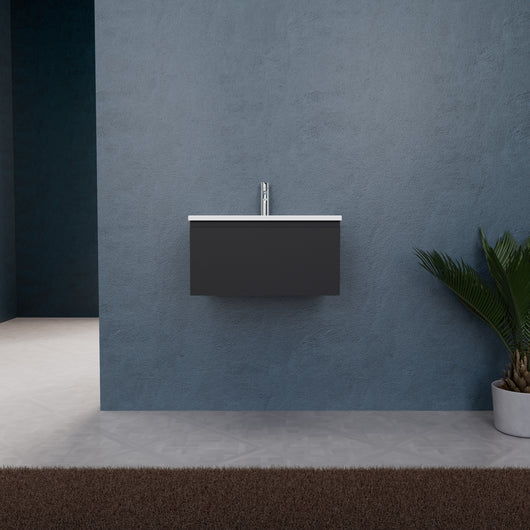 Inda - Mobile bagno L.60 con lavabo opaco / Nero opaco 1 cassetto - Rubino