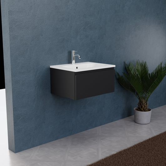 Inda - Mobile bagno L.60 con lavabo opaco / Nero opaco 1 cassetto - Rubino