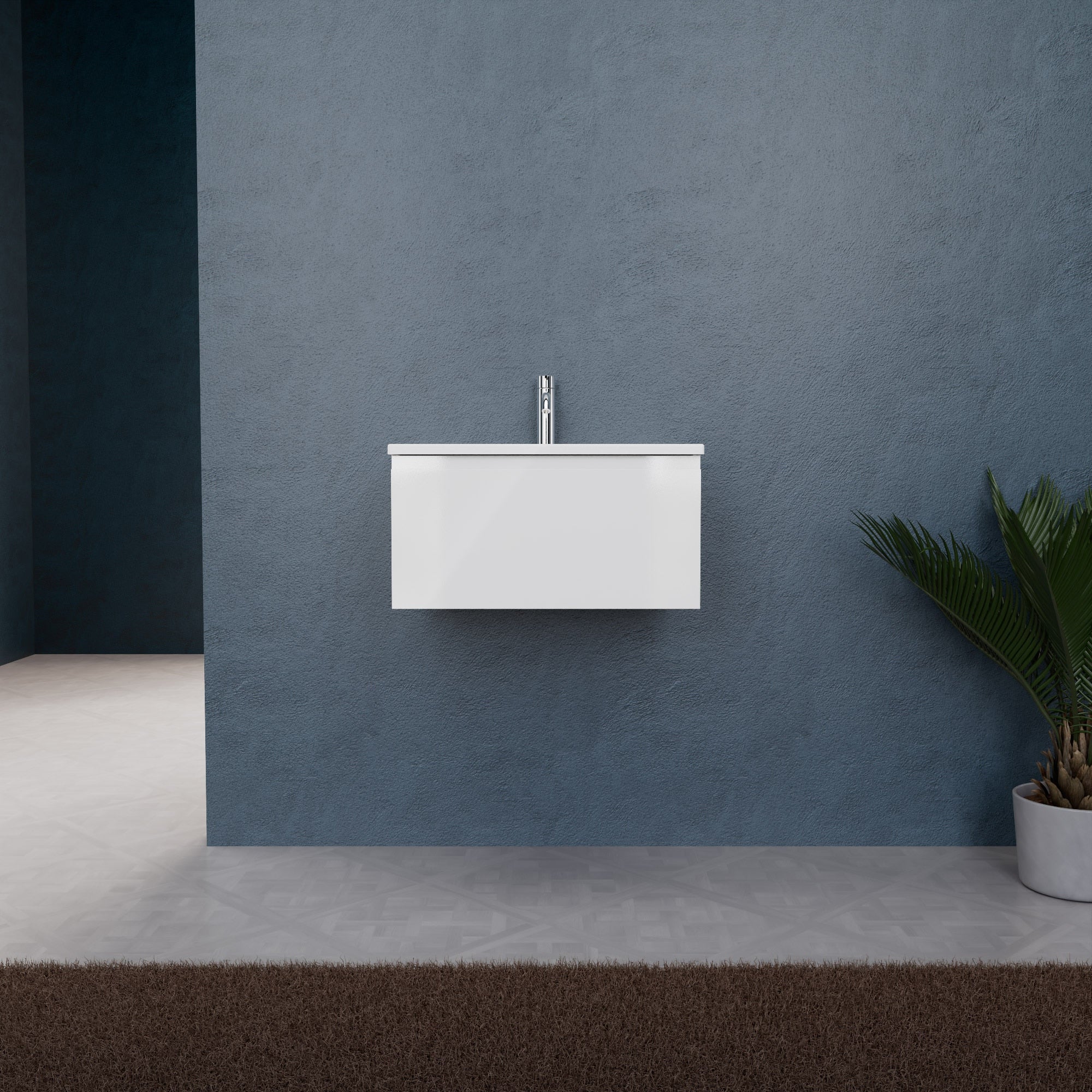 Inda - Mobile bagno L.60 con lavabo opaco / Bianco lucido 1 cassetto - Rubino