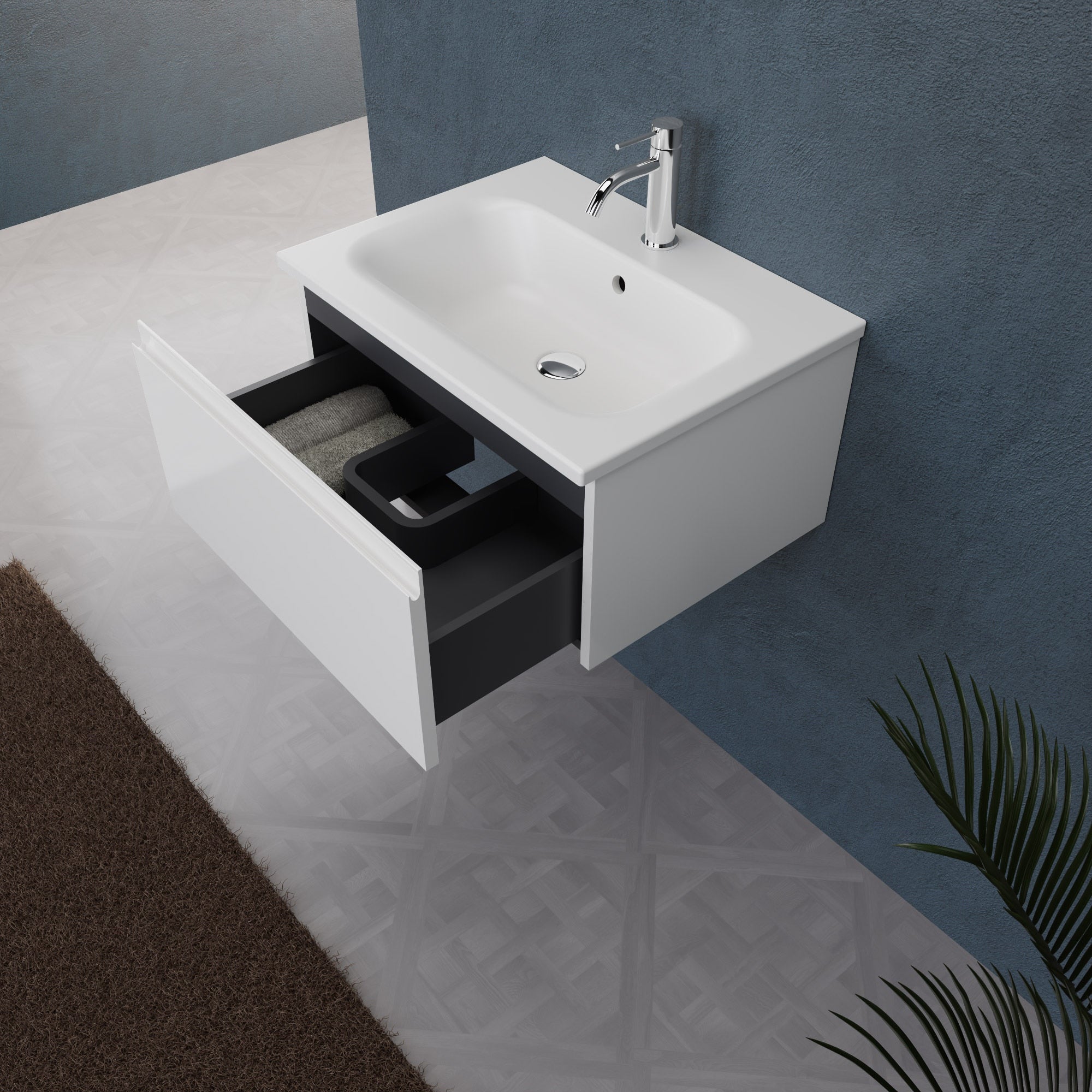 Inda - Mobile bagno L.60 con lavabo opaco / Bianco lucido 1 cassetto - Rubino