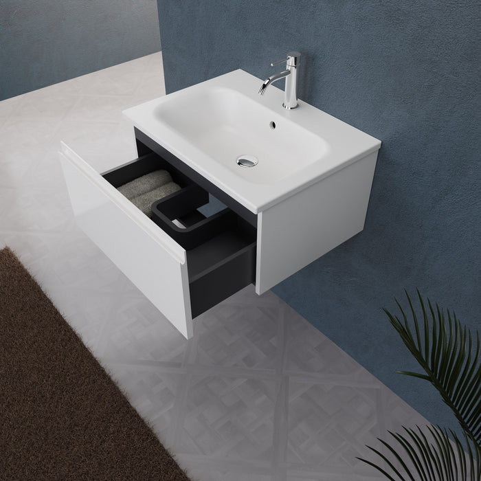 Inda - Mobile bagno L.60 con lavabo opaco / Bianco lucido 1 cassetto - Rubino