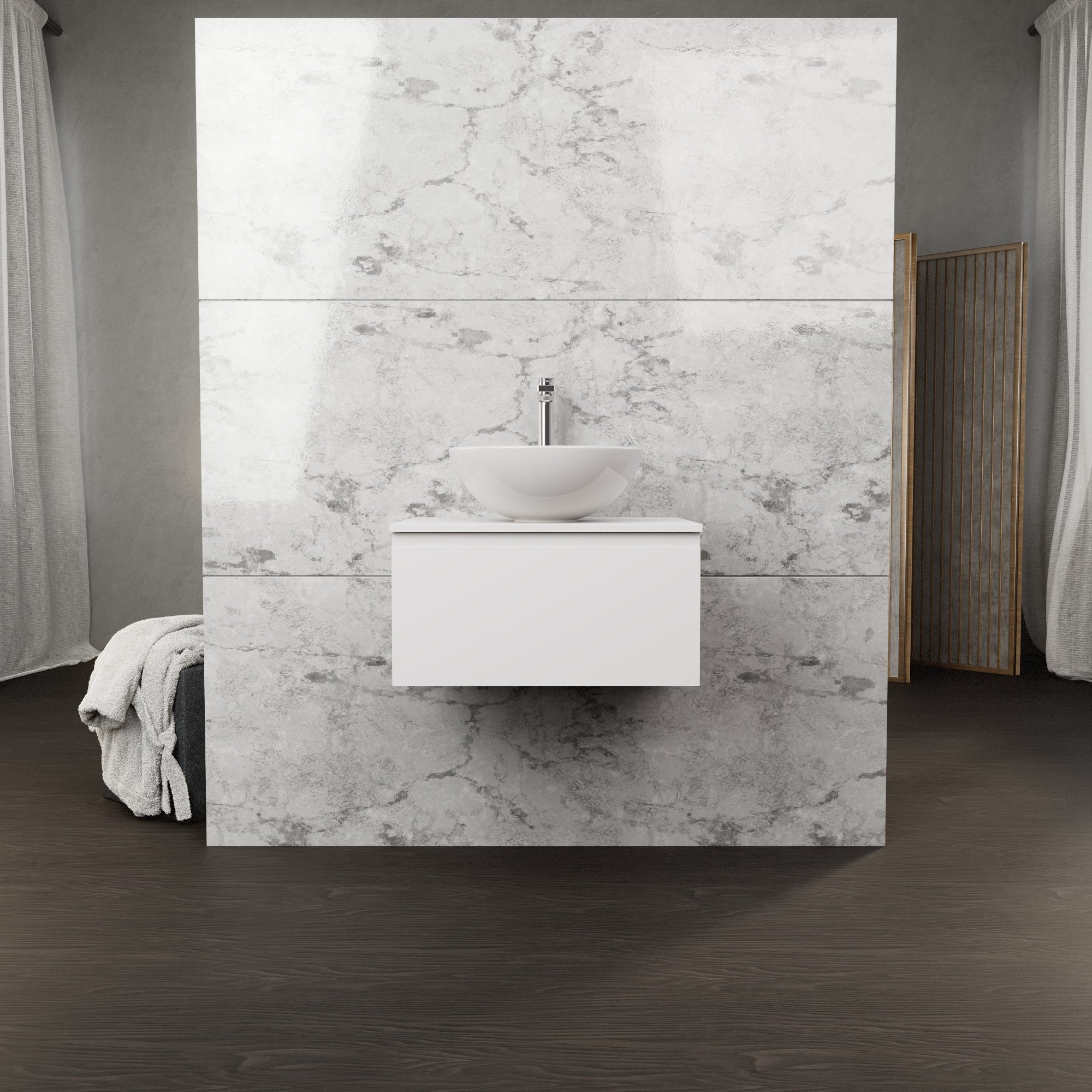 Inda - Mobile bagno L.60 con lavabo in appoggio / Bianco opaco 1 cassetto - Rubino