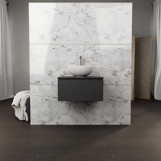 Inda - Mobile bagno L.60 con lavabo in appoggio / Nero opaco 1 cassetto - Rubino