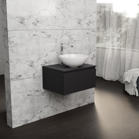 Inda - Mobile bagno L.60 con lavabo in appoggio / Nero opaco 1 cassetto - Rubino