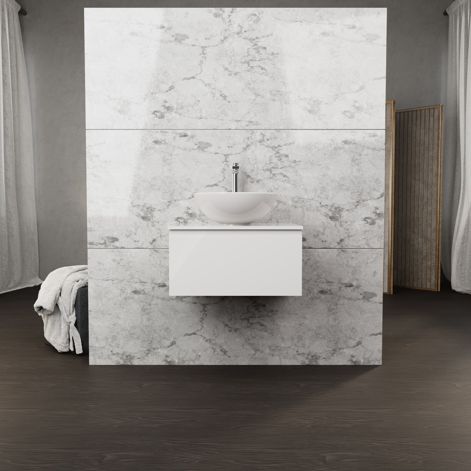 Inda - Mobile bagno L.60 con lavabo in appoggio / Bianco lucido 1 cassetto - Rubino