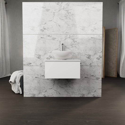 Inda - Mobile bagno L.60 con lavabo in appoggio / Bianco lucido 1 cassetto - Rubino