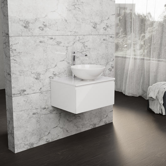 Inda - Mobile bagno L.60 con lavabo in appoggio / Bianco lucido 1 cassetto - Rubino