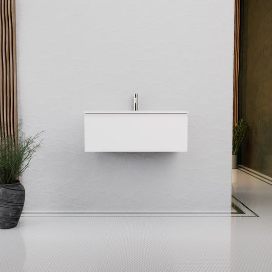 Inda - Mobile bagno L.80 con lavabo lucido / Bianco opaco 1 cassetto - Rubino