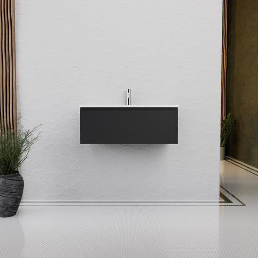 Inda - Mobile bagno L.80 con lavabo lucido / Nero opaco 1 cassetto - Rubino