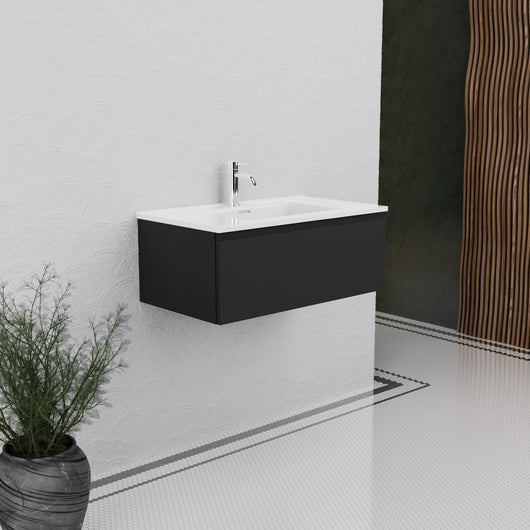 Inda - Mobile bagno L.80 con lavabo lucido / Nero opaco 1 cassetto - Rubino