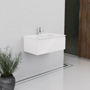 Inda - Mobile bagno L.80 con lavabo lucido / Bianco lucido 1 cassetto - Rubino