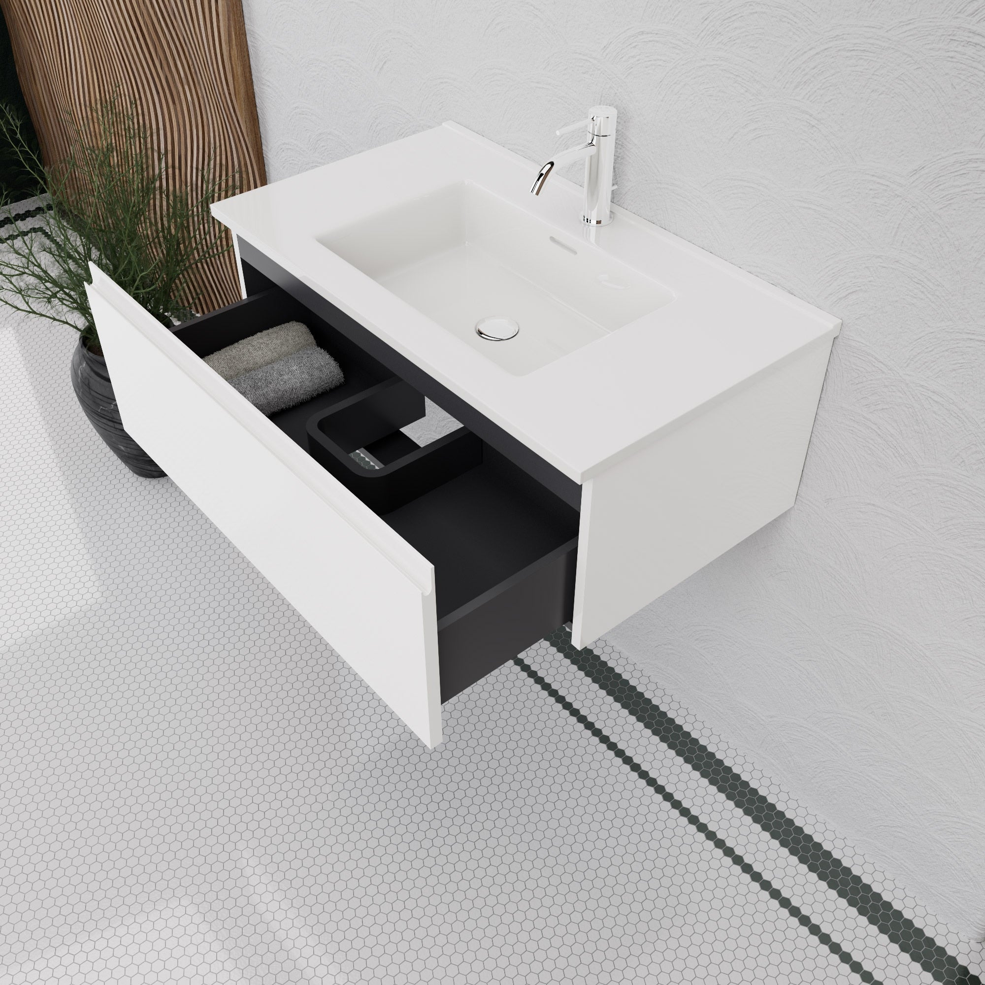 Inda - Mobile bagno L.80 con lavabo lucido / Bianco lucido 1 cassetto - Rubino