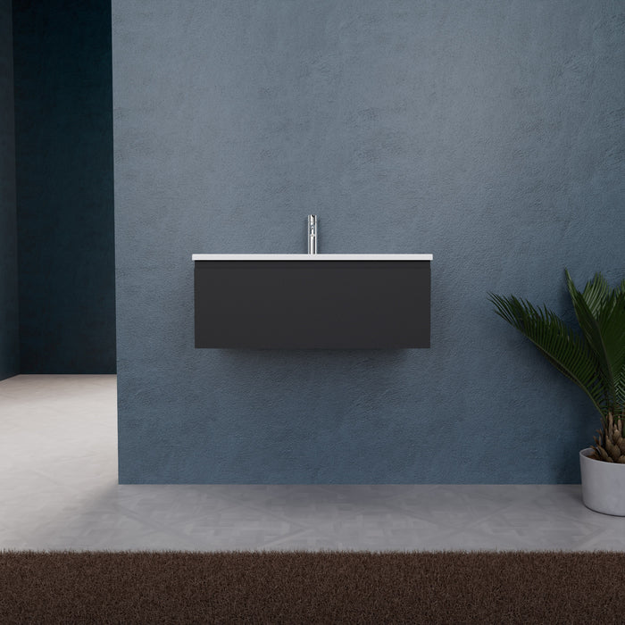 Inda - Mobile bagno L.80 con lavabo opaco / Nero opaco 1 cassetto - Rubino