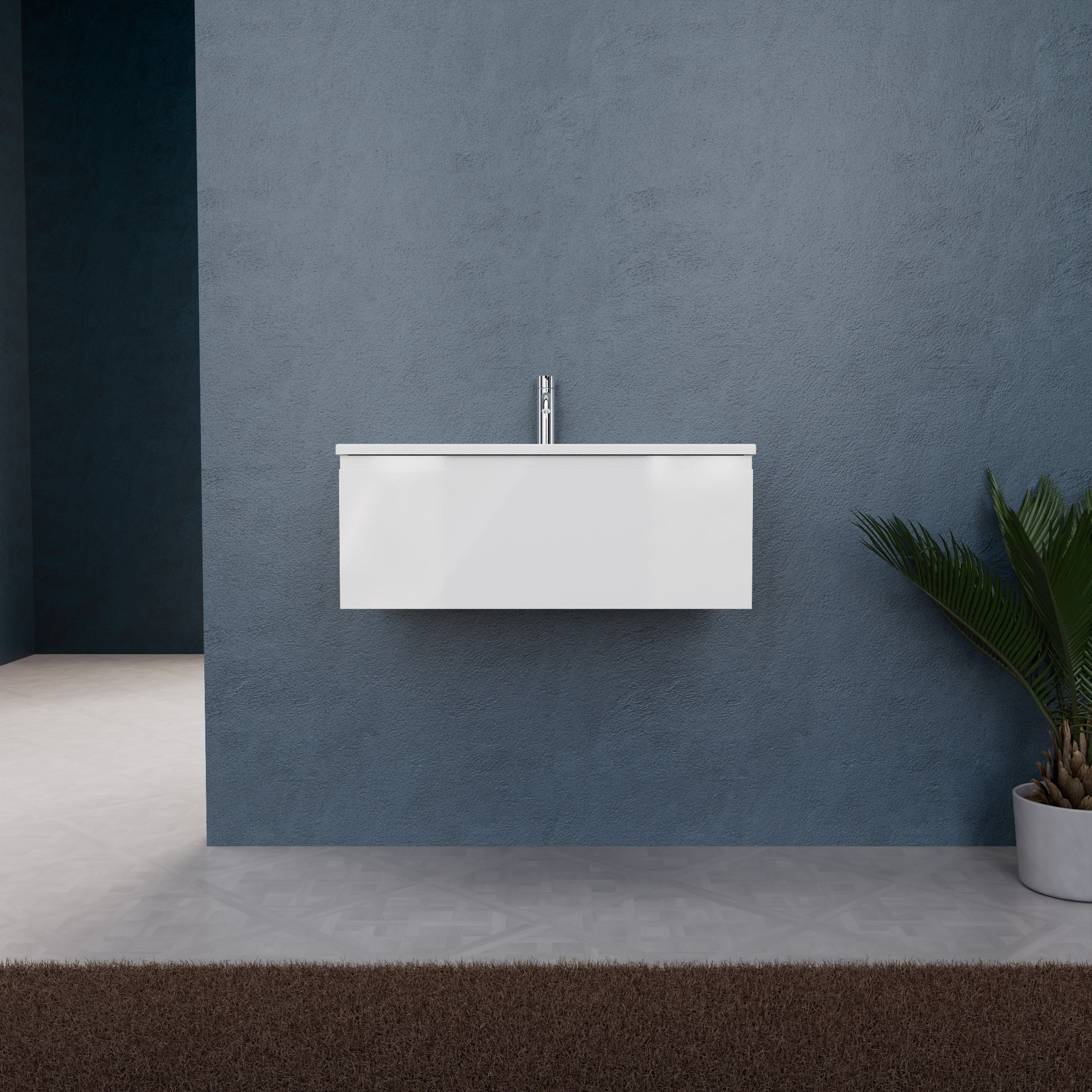 Inda - Mobile bagno L.80 con lavabo opaco / Bianco lucido 1 cassetto - Rubino