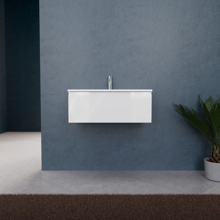 Inda - Mobile bagno L.80 con lavabo opaco / Bianco lucido 1 cassetto - Rubino