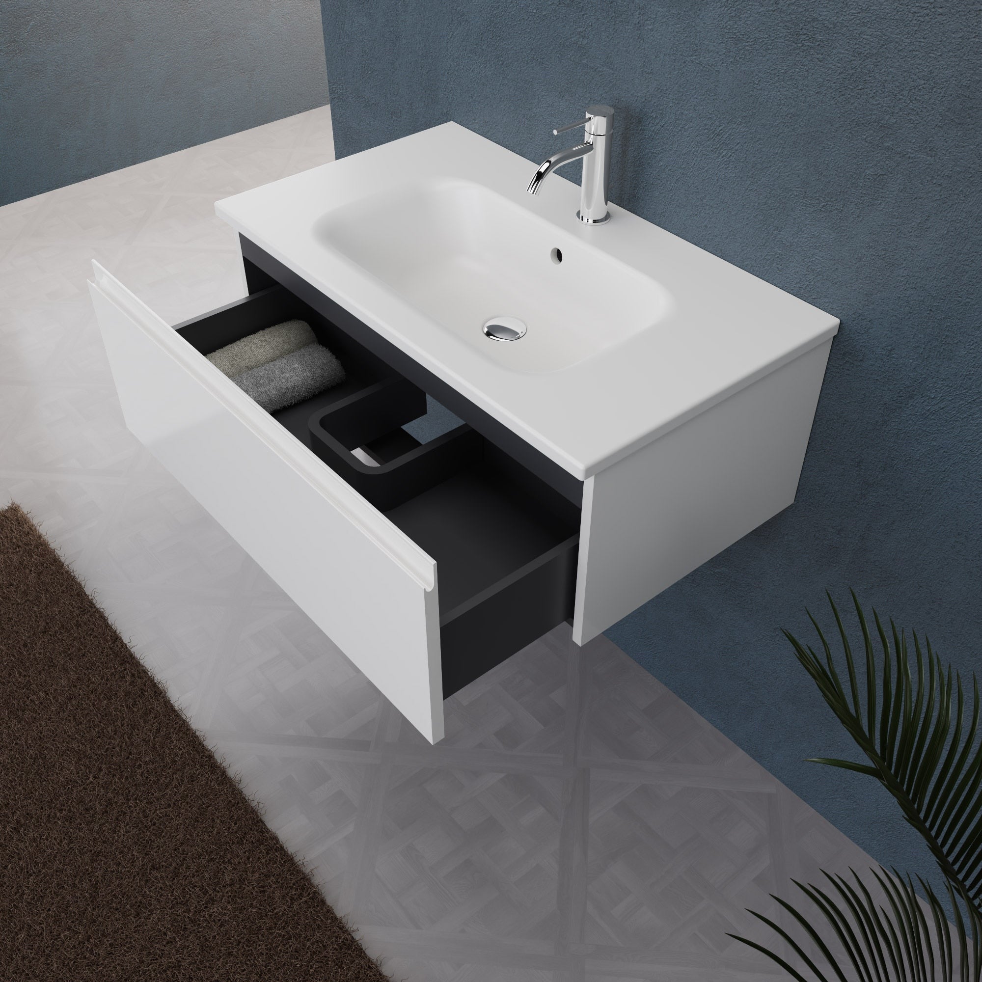 Inda - Mobile bagno L.80 con lavabo opaco / Bianco lucido 1 cassetto - Rubino