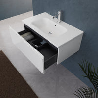 Inda - Mobile bagno L.80 con lavabo opaco / Bianco lucido 1 cassetto - Rubino
