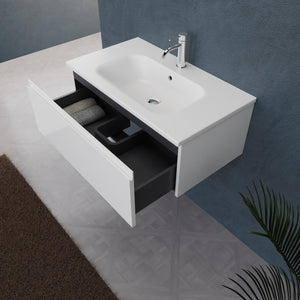 Inda - Mobile bagno L.80 con lavabo opaco / Bianco lucido 1 cassetto - Rubino