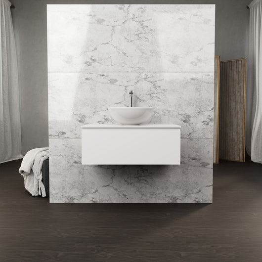 Inda - Mobile bagno L.80 con lavabo in appoggio / Bianco opaco 1 cassetto - Rubino