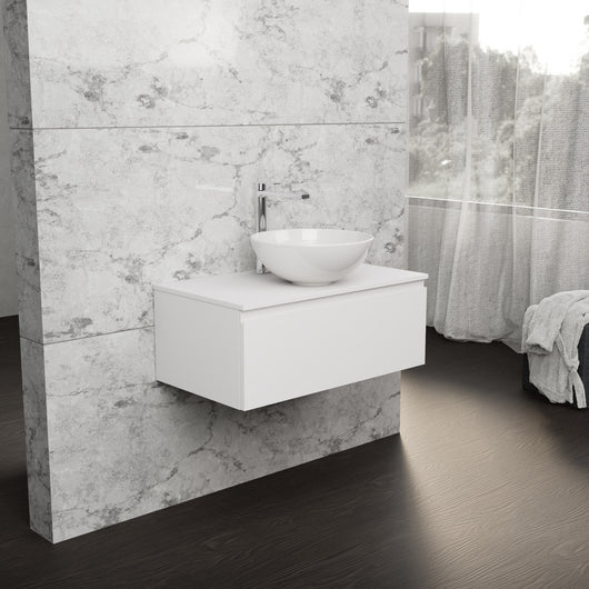 Inda - Mobile bagno L.80 con lavabo in appoggio / Bianco opaco 1 cassetto - Rubino