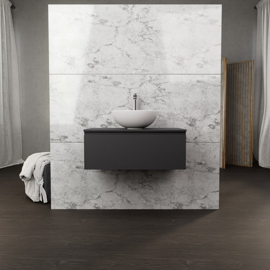 Inda - Mobile bagno L.80 con lavabo in appoggio / Nero opaco 1 cassetto - Rubino