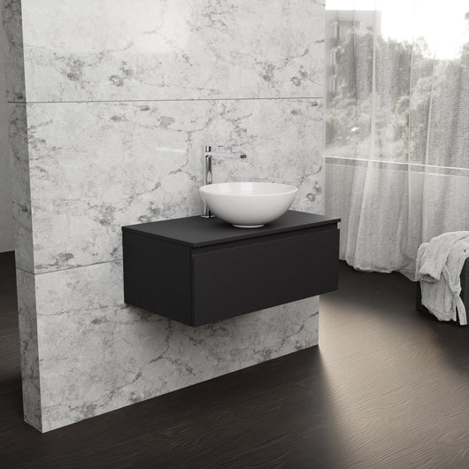 Inda - Mobile bagno L.80 con lavabo in appoggio / Nero opaco 1 cassetto - Rubino