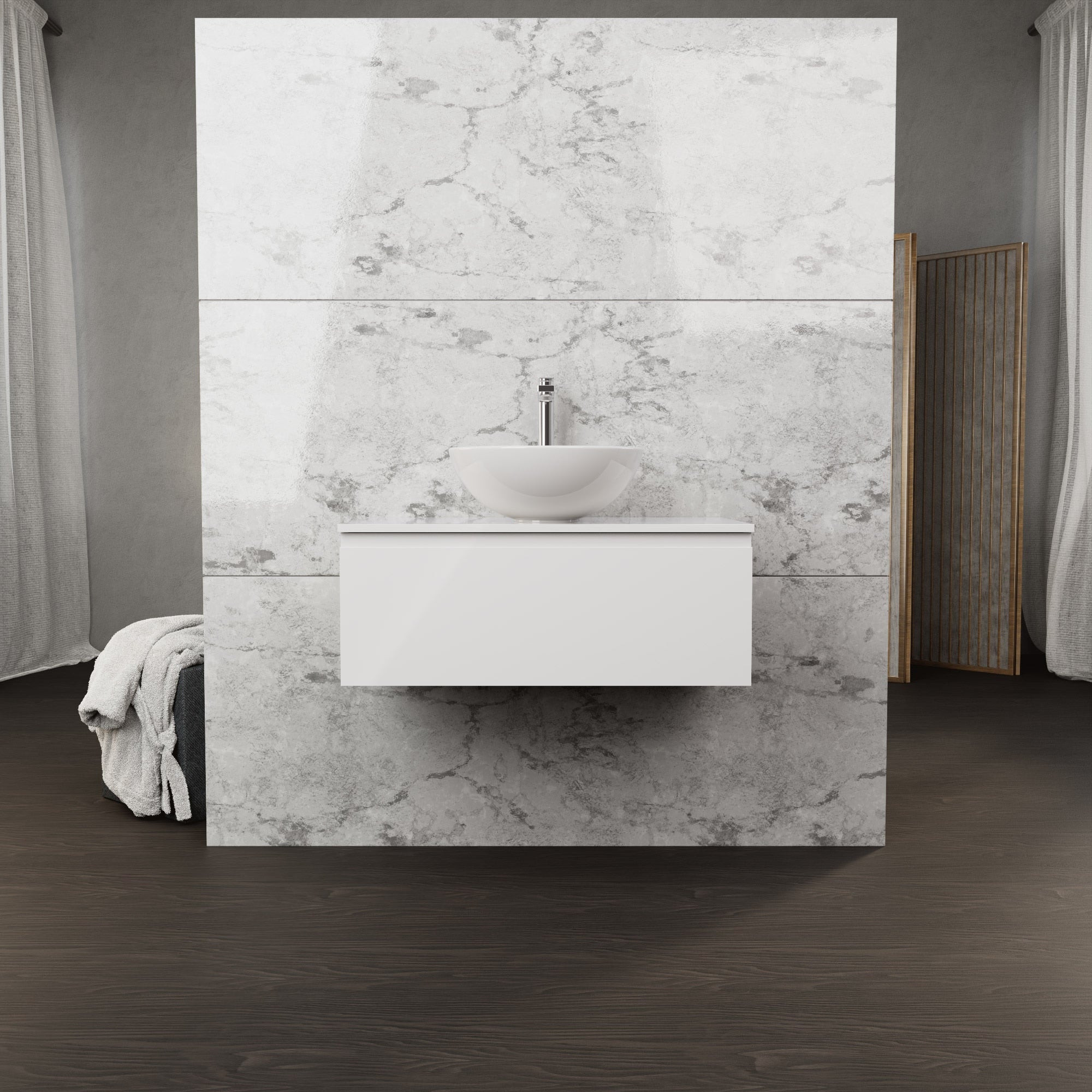 Inda - Mobile bagno L.80 con lavabo in appoggio / Bianco lucido 1 cassetto - Rubino