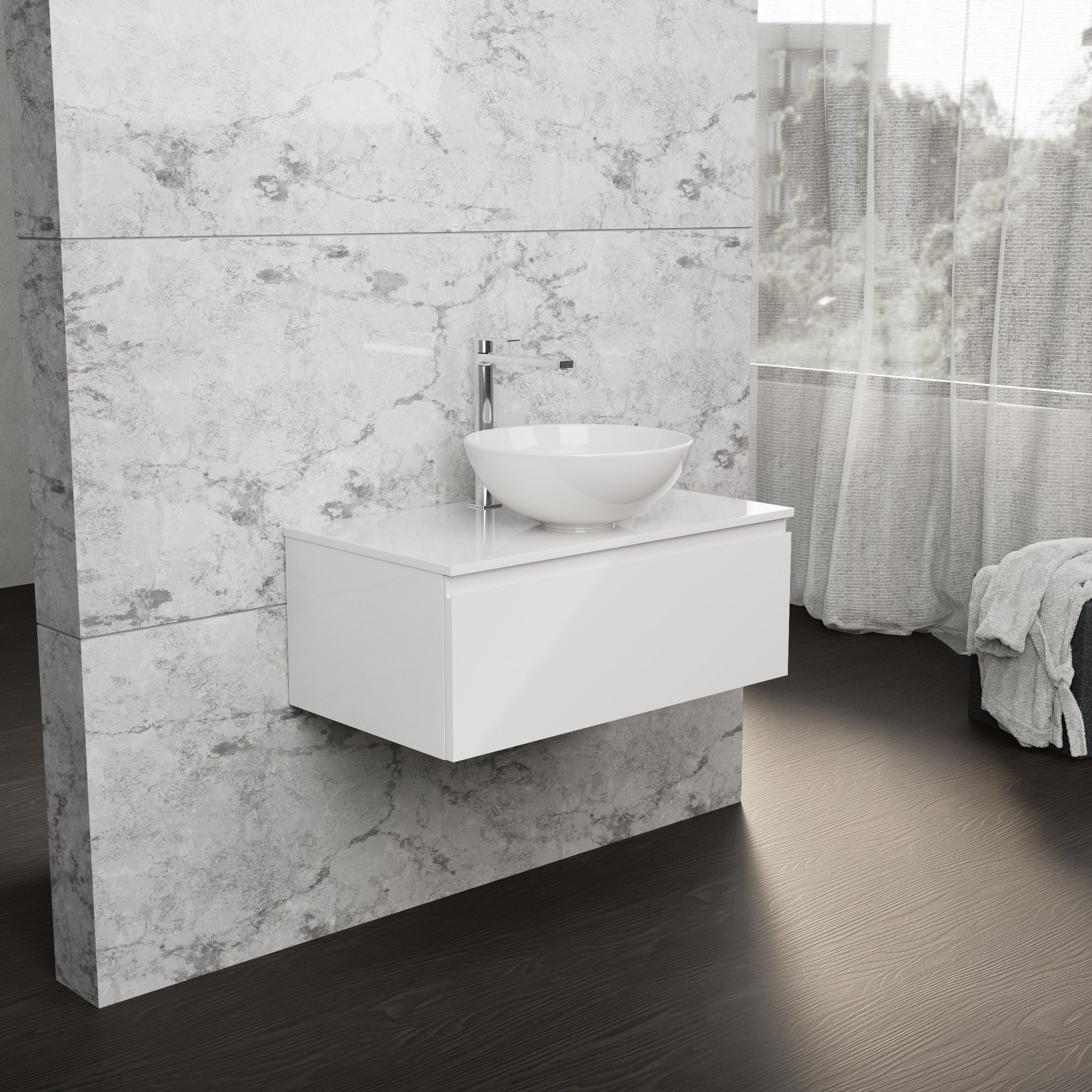 Inda - Mobile bagno L.80 con lavabo in appoggio / Bianco lucido 1 cassetto - Rubino