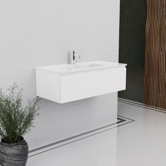 Inda - Mobile bagno L.100 con lavabo lucido / Bianco opaco 1 cassetto - Rubino